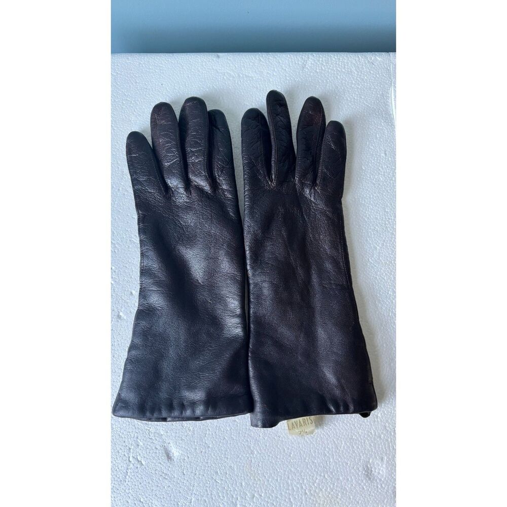 Lavaris Black Leather Mid-Cuff Gloves Women's Size 7.5